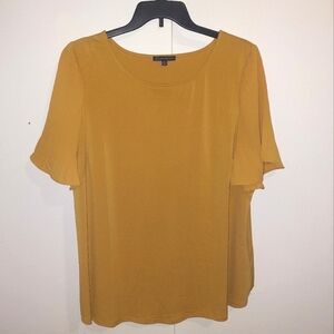 Adrianna Papell Mustard Bell Pleated Sleeve Blouse, 2X